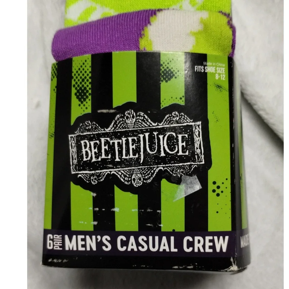 Beetlejuice Men's Crew Socks 6 Pack | Bioworld‎ Recycled Yarn Halloween Gift